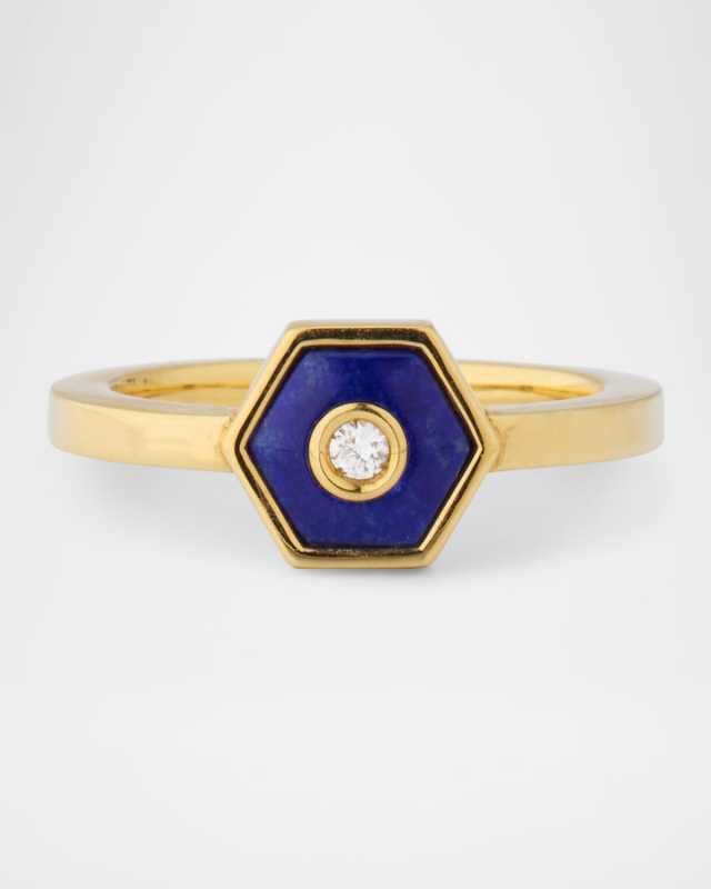 Baia Sommersa 18K Yellow Gold Ring with White Diamond and Lapis
